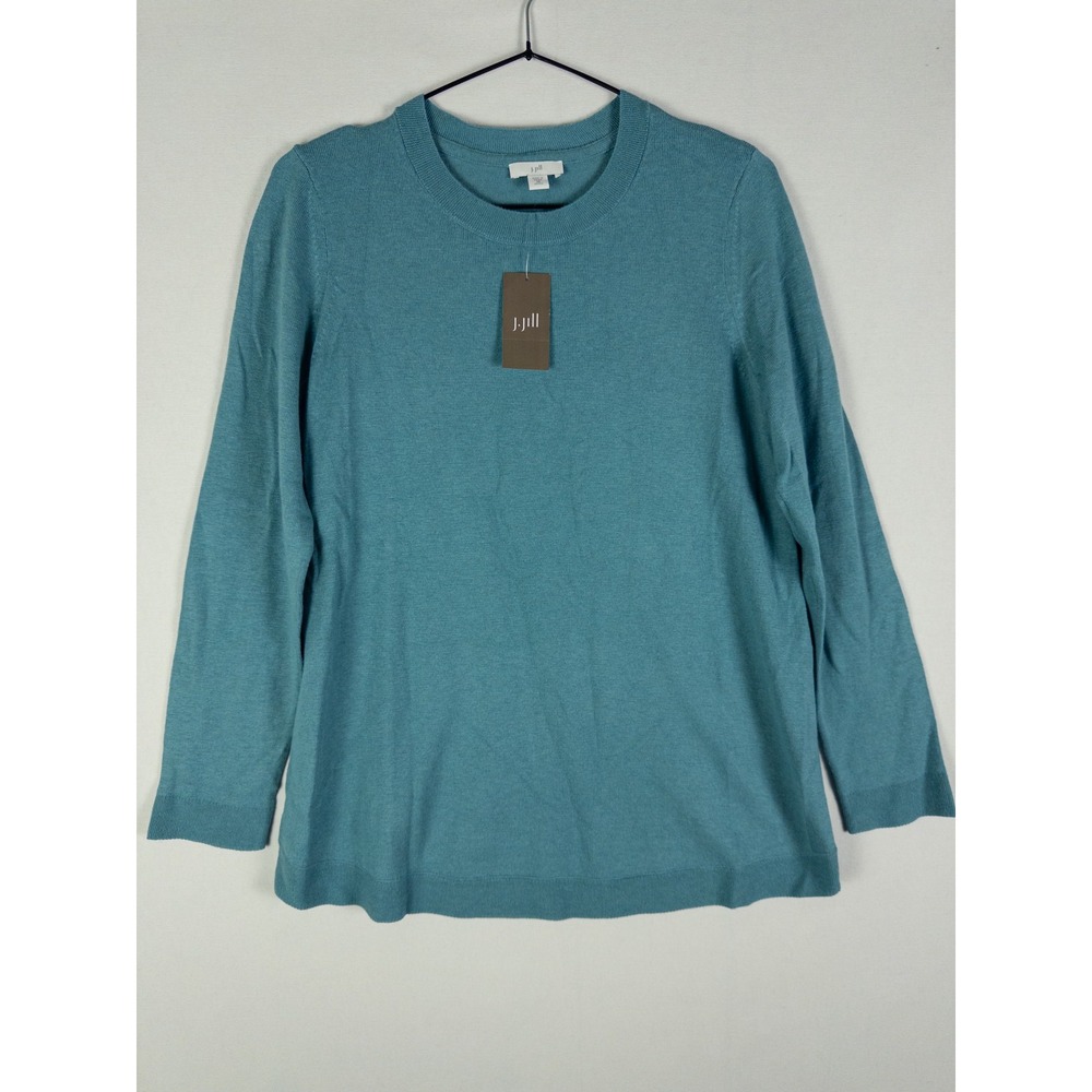 NWT J.Jill Crewneck Sweater Womens XSP Blue Topaz Petite Minimalist Coastal